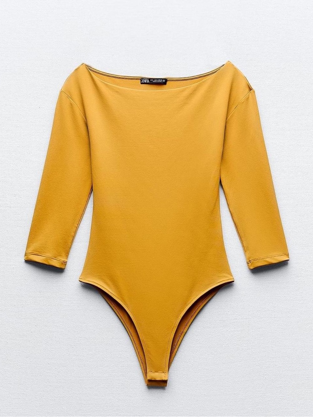 Zara Mustard Yellow Boatneck Long-Sleeve Bodysuit